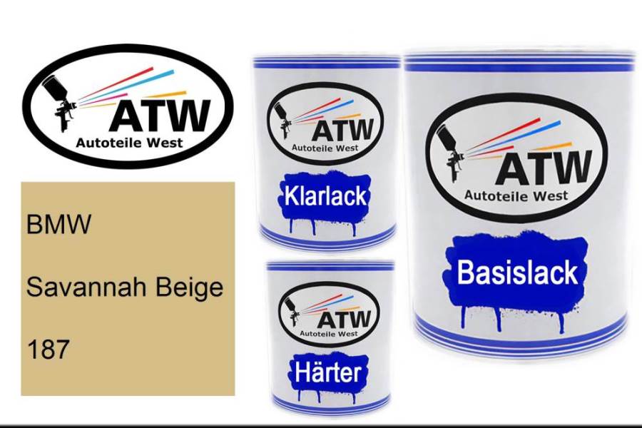 BMW, Savannah Beige, 187: 1L Lackdose + 1L Klarlack + 500ml Härter - Set, von ATW Autoteile West.